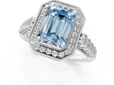 White gold Fancy Blue Emerald  Halo Milgrain Solitaire with Bezel Set Side Stones and Pave Band_34
