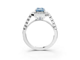 White gold Fancy Blue Emerald  Halo Milgrain Solitaire with Bezel Set Side Stones and Pave Band_36