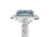 White gold Fancy Blue Emerald  Halo Milgrain Solitaire with Bezel Set Side Stones and Pave Band_37