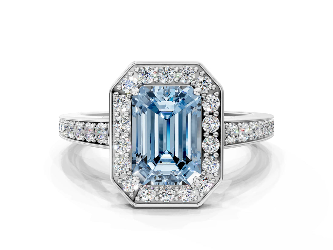 White gold Fancy Blue Emerald  Halo Pavé Diamond Engagement Ring with Bezel Setting_49