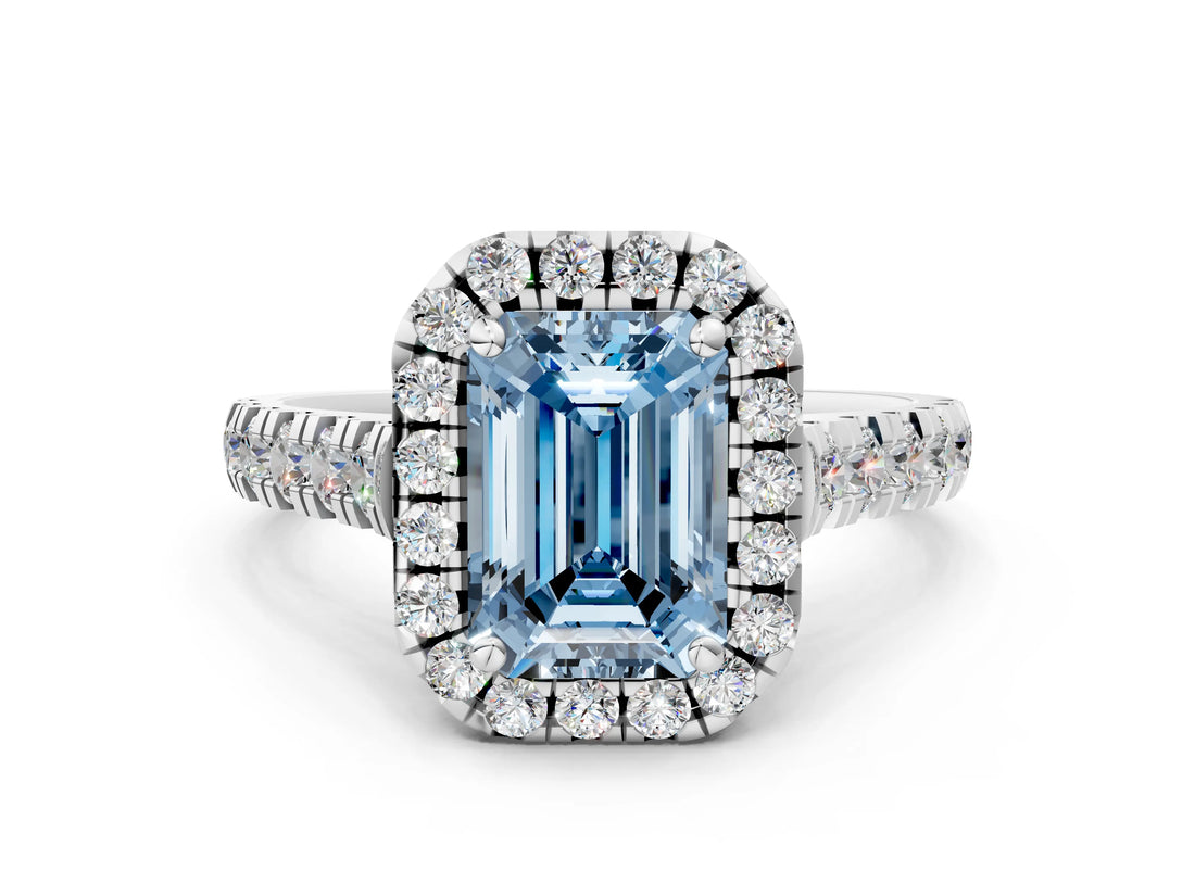 White gold Fancy Blue Emerald  Halo Pavé Diamond Engagement Ring with Four-Prong Setting_26