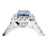 White gold Fancy Blue Emerald  Halo Pavé Diamond Engagement Ring with Four-Prong Setting_30