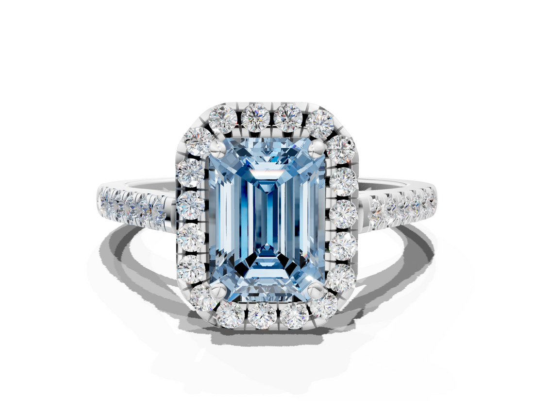 White gold Fancy Blue Emerald  Halo Pavé Diamond Engagement Ring with Four-Prong Setting_3