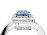 White gold Fancy Blue Emerald  Halo Pave Band Solitaire Ring with Prong Setting_70