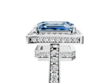 White gold Fancy Blue Emerald  Halo Pave Band Solitaire Ring with Prong Setting_71