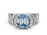 White gold Fancy Blue Emerald  Halo Pave Diamond Engagement Ring with Milgrain Detailing_50