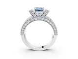 White gold Fancy Blue Emerald  Halo Pave Diamond Engagement Ring with Milgrain Detailing_55