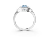 White gold Fancy Blue Emerald  Halo Round Diamond Milgrain Pave Engagement Ring_14