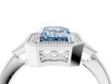 White gold Fancy Blue Emerald  Halo Round Diamond Milgrain Pave Engagement Ring_15