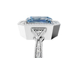 White gold Fancy Blue Emerald  Halo Round Diamond Milgrain Pave Engagement Ring_16