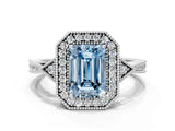 White gold Fancy Blue Emerald  Halo Round Diamond Milgrain Pave Engagement Ring_3