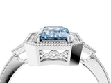 White gold Fancy Blue Emerald  Halo Round Diamond Milgrain Pave Engagement Ring_7