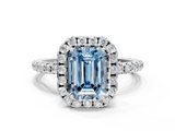 White gold Fancy Blue Emerald  Halo Round Diamond Pavé Band Four-Prong Ring_3