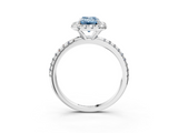 White gold Fancy Blue Emerald  Halo Round Diamond Pavé Band Four-Prong Ring_6