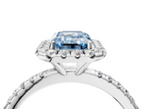 White gold Fancy Blue Emerald  Halo Round Diamond Pavé Band Four-Prong Ring_7