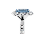 White gold Fancy Blue Emerald  Halo Round Diamond Pavé Band Four-Prong Ring_8