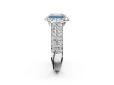 White gold Fancy Blue Emerald  Halo Round Diamond Pave Band with Prong Setting 2