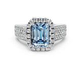 White gold Fancy Blue Emerald  Halo Round Diamond Pave Band with Prong Setting_12