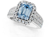 White gold Fancy Blue Emerald  Halo Round Diamond Pave Band with Prong Setting_13