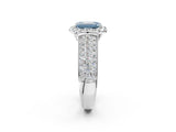 White gold Fancy Blue Emerald  Halo Round Diamond Pave Band with Prong Setting_14