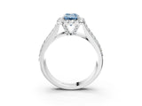 White gold Fancy Blue Emerald  Halo Round Diamond Pave Band with Prong Setting_15