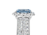 White gold Fancy Blue Emerald  Halo Round Diamond Pave Band with Prong Setting_17