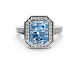 White gold Fancy Blue Emerald  Halo Solitaire Diamond Ring with Pave Band and Bezel Setting_49
