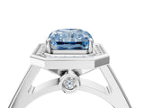 White gold Fancy Blue Emerald  Halo Solitaire Diamond Ring with Pave Band and Bezel Setting_53