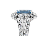White gold Fancy Blue Emerald  Halo Split Shank Diamond Engagement Ring with Pave Band and Four-Prong Setting_59
