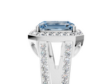 White gold Fancy Blue Emerald  Halo Split Shank Diamond Ring with Four-Prong Setting_37