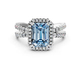 White gold Fancy Blue Emerald  Halo Split Shank Diamond Ring with Pavé Setting_26