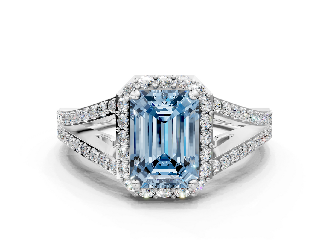 White gold Fancy Blue Emerald  Halo Split Shank Diamond Ring with Prong Setting_20
