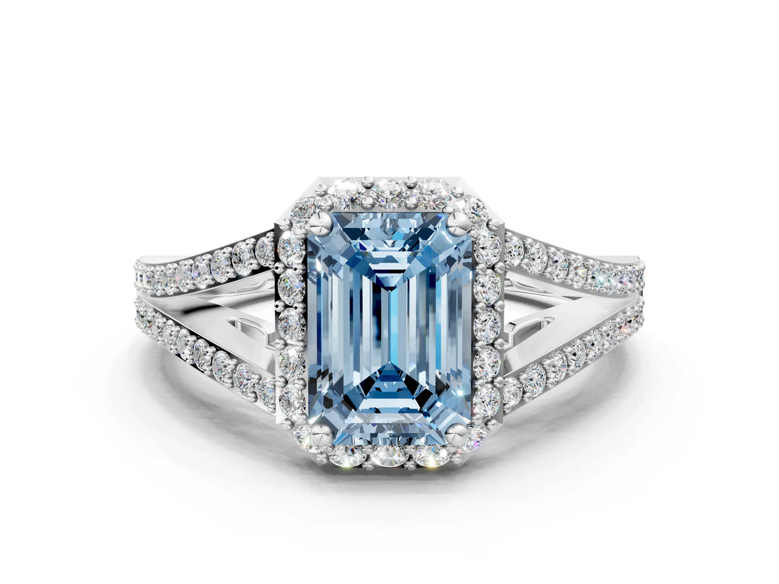 White gold Fancy Blue Emerald  Halo Split Shank Pave Diamond Ring with Four-Prong Setting_49
