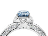 White gold Fancy Blue Emerald  Halo Split Shank Pave Diamond Ring with Petal Prong Setting_36