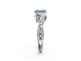 White gold Fancy Blue Emerald  Halo Twist Band Solitaire Prong Setting Ring_65
