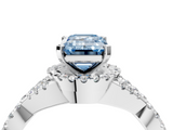 White gold Fancy Blue Emerald  Halo Twist Band Solitaire Prong Setting Ring_67