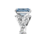 White gold Fancy Blue Emerald  Halo Twist Band Solitaire Prong Setting Ring_68