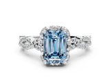 White gold Fancy Blue Emerald  Halo Twist Band Solitaire Ring with Six-Prong Setting_31