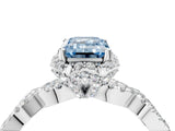 White gold Fancy Blue Emerald  Halo Twist Band Solitaire Ring with Six-Prong Setting_35
