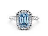White gold Fancy Blue Emerald  Halo Twisted Band Four-Prong Diamond Ring_20