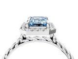 White gold Fancy Blue Emerald  Halo Twisted Band Four-Prong Diamond Ring_24
