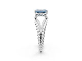 White gold Fancy Blue Emerald  Halo Twisted Band Four-Prong Ring_56