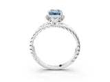 White gold Fancy Blue Emerald  Halo Twisted Band Four-Prong Ring_57