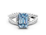 White gold Fancy Blue Emerald  Halo Twisted Band Four-Prong Ring_57