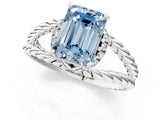 White gold Fancy Blue Emerald  Halo Twisted Band Four-Prong Ring_58
