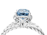 White gold Fancy Blue Emerald  Halo Twisted Band Four-Prong Ring_59