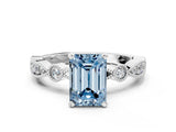 White gold Fancy Blue Emerald  Milgrain Bezel Diamond Engagement Ring with Solitaire Prong Setting_143