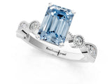 White gold Fancy Blue Emerald  Milgrain Bezel Diamond Engagement Ring with Solitaire Prong Setting_144