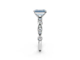 White gold Fancy Blue Emerald  Milgrain Bezel Diamond Engagement Ring with Solitaire Prong Setting_145
