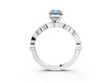 White gold Fancy Blue Emerald  Milgrain Bezel Diamond Engagement Ring with Solitaire Prong Setting_146